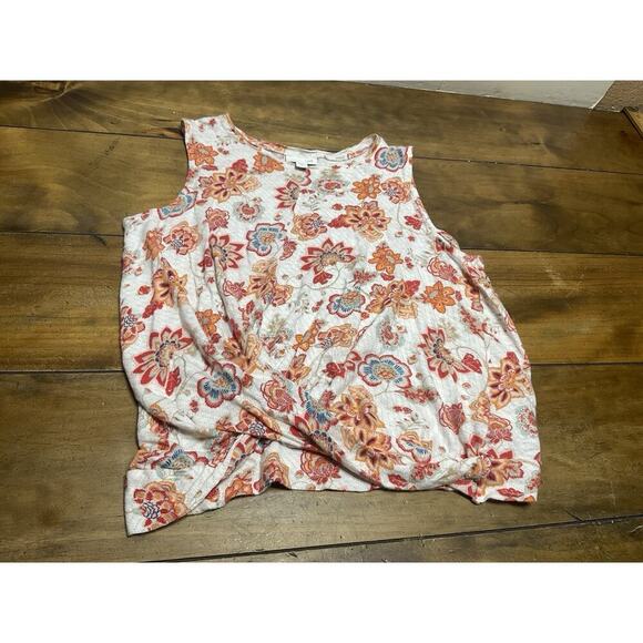 J.Jill Tank Top Womens Small Multicolor Floral Print Twist Front Linen Casual - Picture 5 of 9